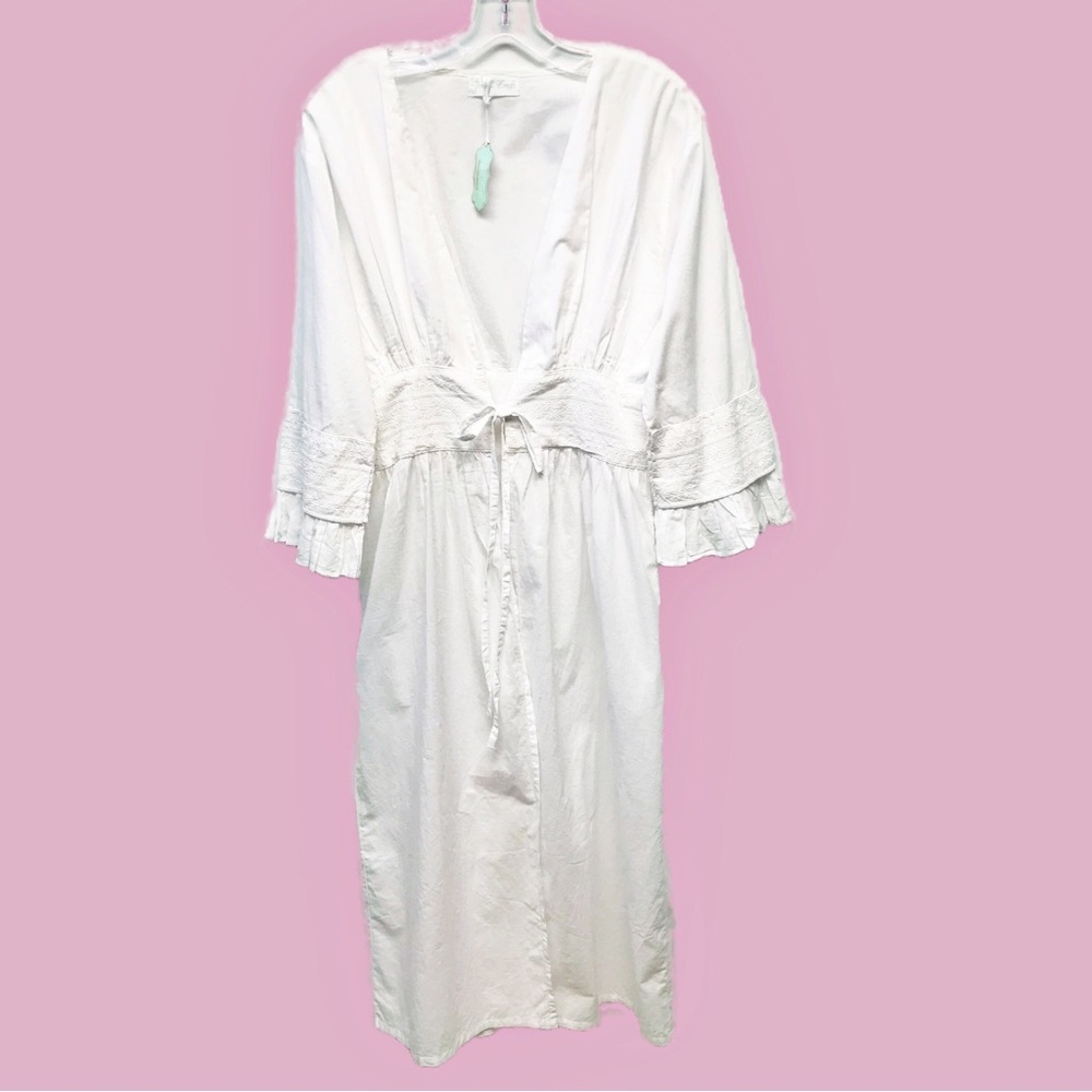 Powell Craft White Cotton Lace Trim Robe Coverup